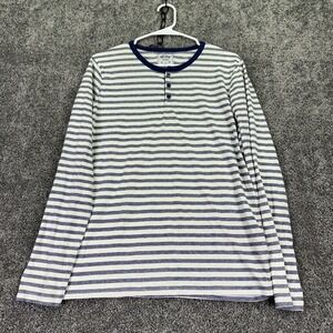 Watsons Henley Shirt Mens Medium Blue White Stripe Long Sleeve Cotton Casual